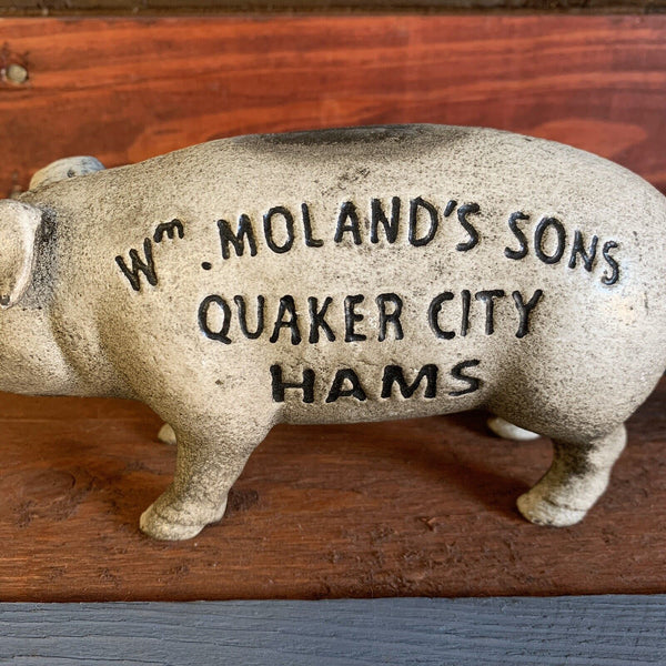 Wm. Moland's Sons Quaker City Hams Cast Iron Piggy Bank, Pig Collectible