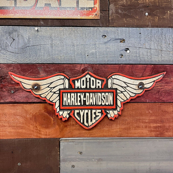 HD Motorcycles Wings Solid Cast Iron Plaque Sign, Bar Game Room Man Cave Decor