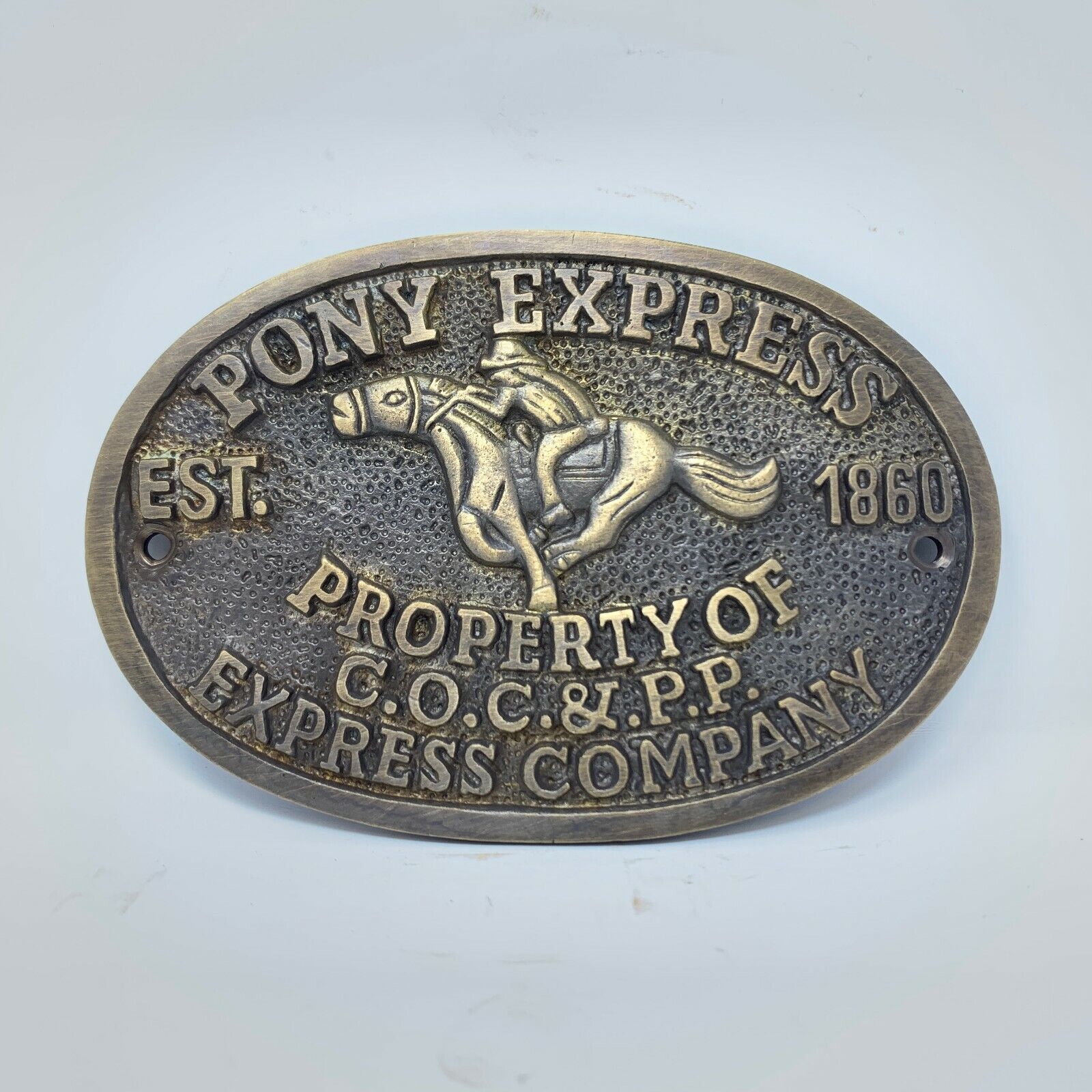 Pony Express Old West Sold Brass Plaque With Raised Letters And Antique Finish