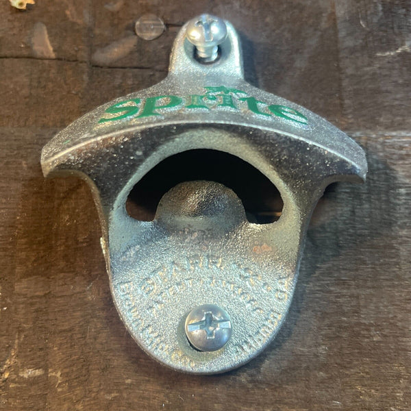 Sprite Bottle Opener Cast Iron Wall Mounted Vintage Chrome Finish