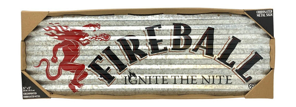  Fireball Whisky Ignite The Nite Screenprinted Corrugated Metal Sign, 24" x 8"