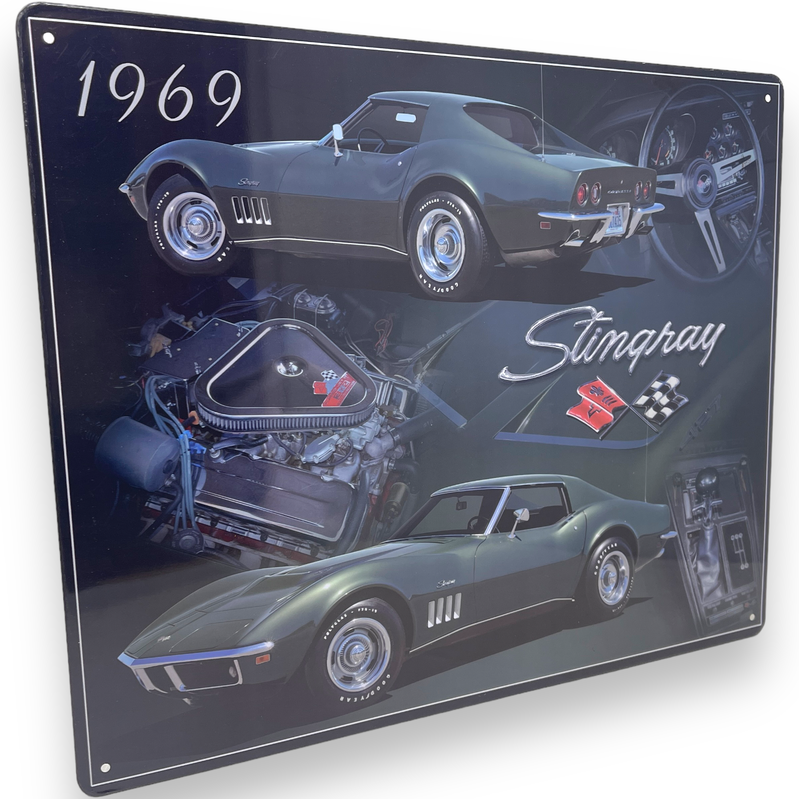 '69 Chevy Corvette Stingray 15" x 12" Tin Metal Sign W/ Hemmed Reinforced Edges