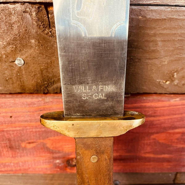 California Gold Mining Bowie Knife With Acid Etched Blade Antique Vintage Finish