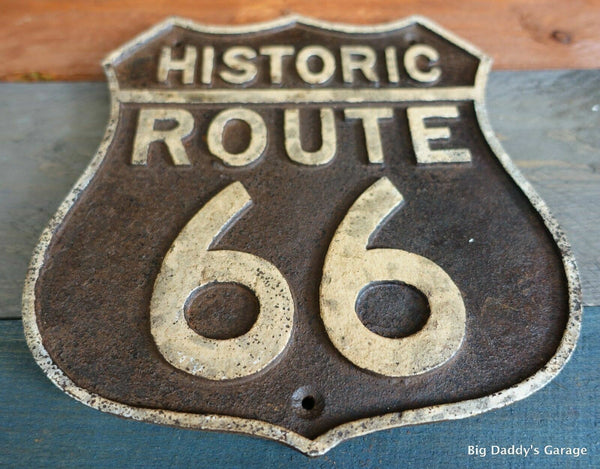 Historic Route 66 Cast Iron Plaque Sign Antique Rustic Vintage Embossed Finish 