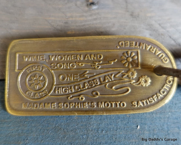 Historic Hotel De Paris Brothel Room Brass Tag & Key Antique Finish Bar Man Cave