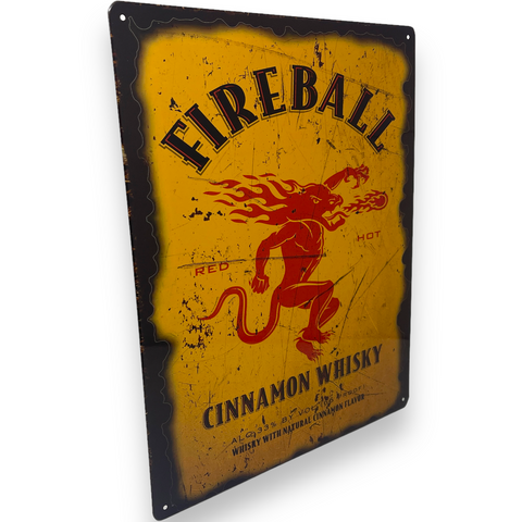 Fireball Cinnamon Whisky 15" x 12" Tin Metal Sign W/ Reinforced Hemmed Edges