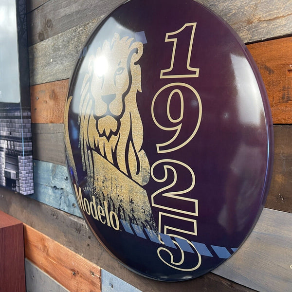 Modelo 1925 Golden Lion Dome and Rounded 16" Metal Sign