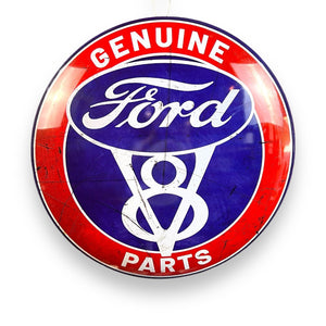 Ford V8 Genuine Parts Dome and Rounded 16" Metal Sign