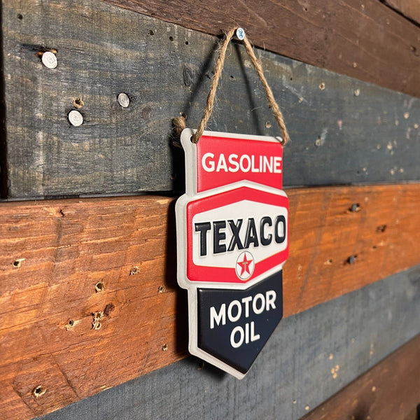 Texaco Motor Oil Gasoline Shield Hanging Metal Sign