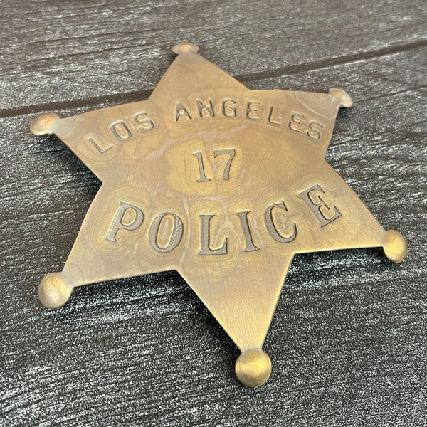 Los Angeles Novelty Badge, Solid Brass W/ Antique Finish & Soldered Pin Back