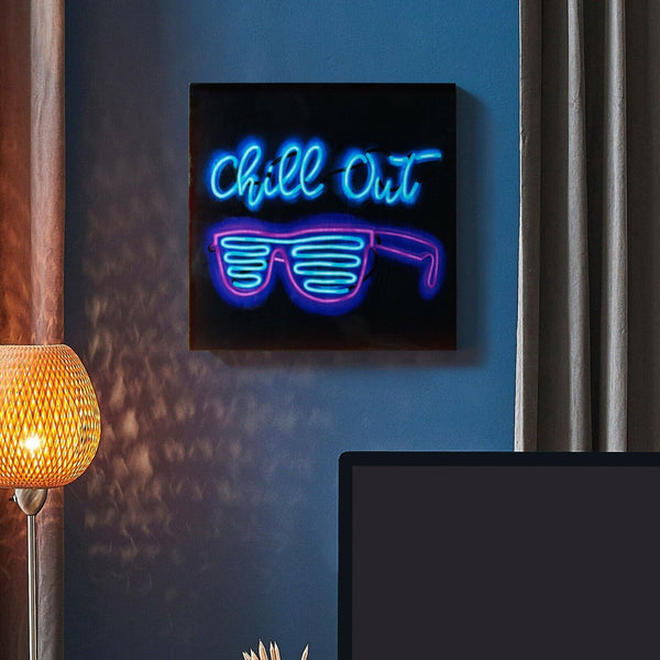 Chill Out Sunglasses Neon Laquered Boxtop Decor For Home, Garage, Man Cave