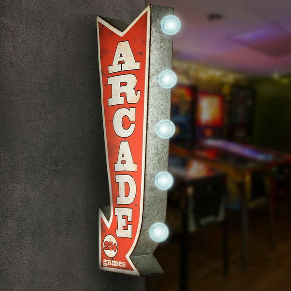 ARCADE Arrow Double Sided Sign W/ LED Lights Game Room Bar Man Cave Retro Red 3D