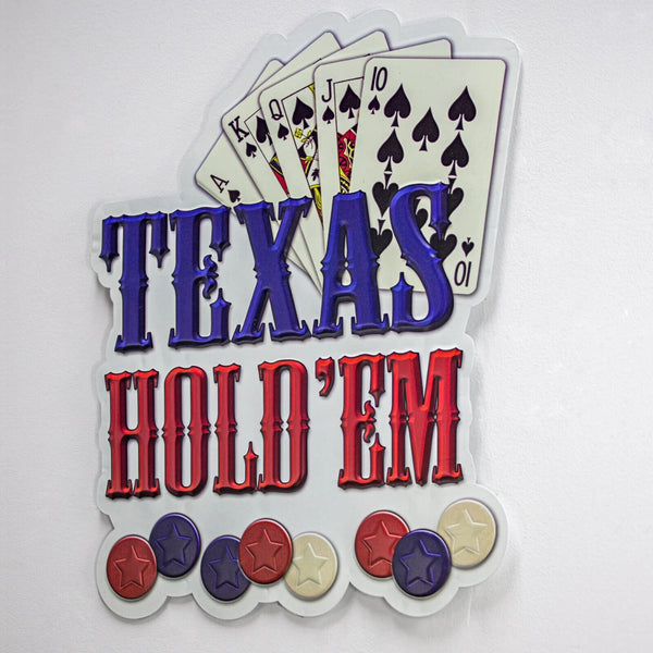 Texas Hold'Em Poker Cards Embossed & Shaped Metal Sign