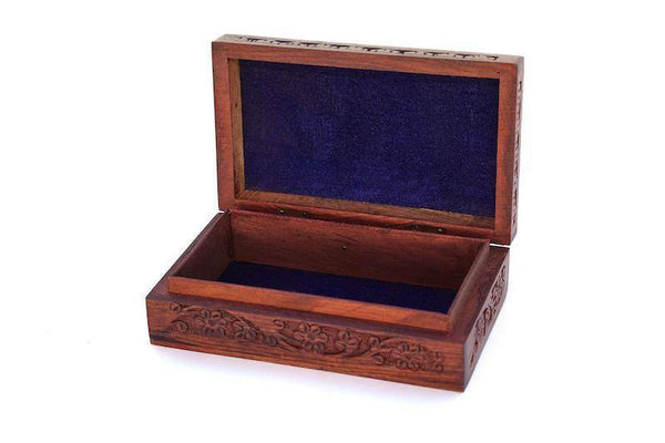 Wood Box With Brass Floral Leaf Inlay