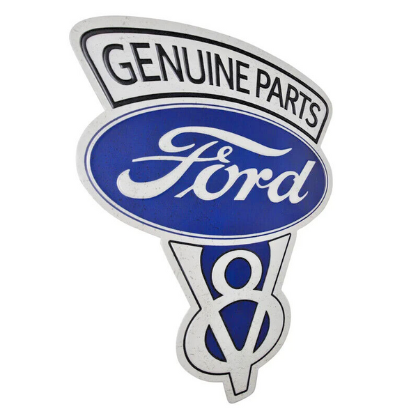 Ford V8 Genuine Parts Embossed & Shaped Metal Sign