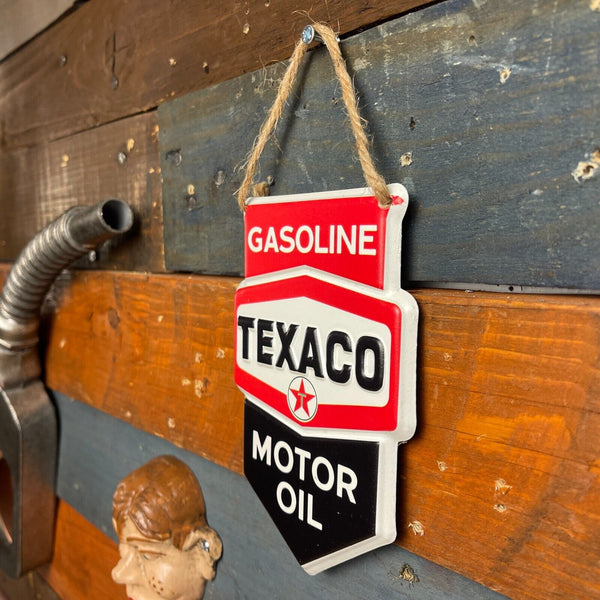 Texaco Motor Oil Gasoline Shield Hanging Metal Sign