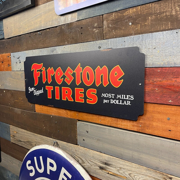 Firestone Tires Gum Dipped Most Miles Per Dollar Vintage Metal Sign