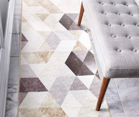 My Magic Carpet Lattice Geometric Neutral Washable 2.5 ft. x 7 ft. Runner Rug