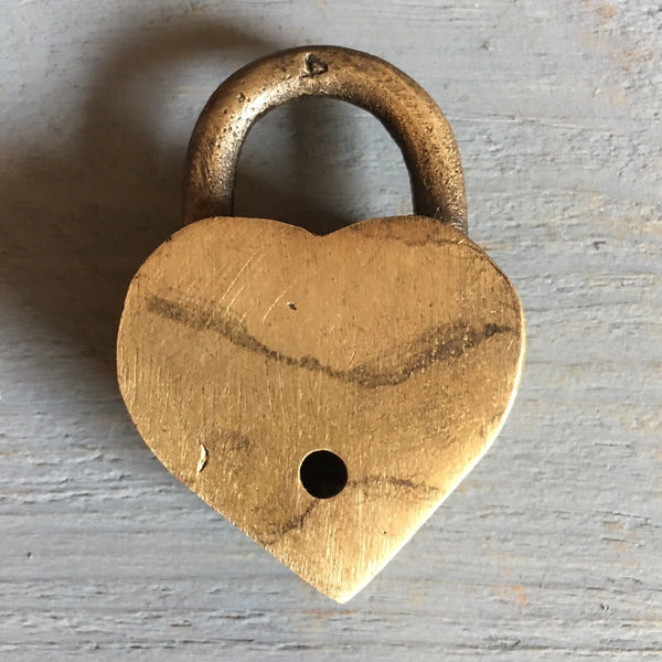 Ornate Heart Lock, Solid Brass With Antique Finish And Two Keys, 2” X 1.25”