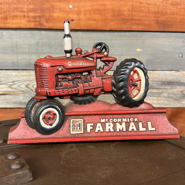 Farmall IH McCormick Tractor Door Stop Cast Iron With Antique Distressed Finish