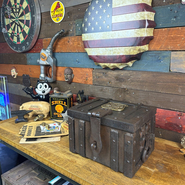 Union Pacific Route Iron Strong Box Chest With Antique Vintage Finish