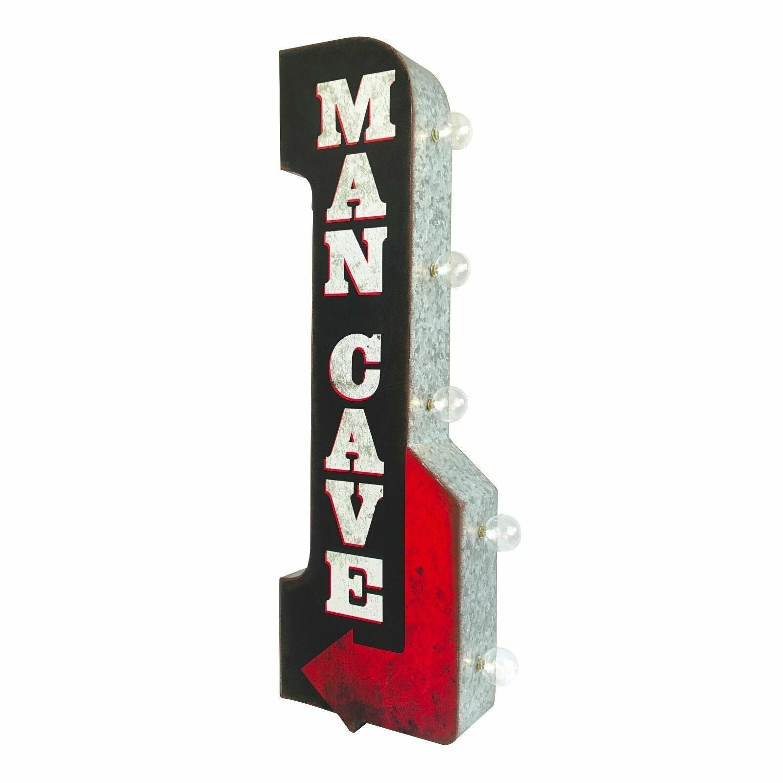 MAN CAVE With Arrow Large 30" Double Sided Metal Sign With LED Lights, Beer Bar