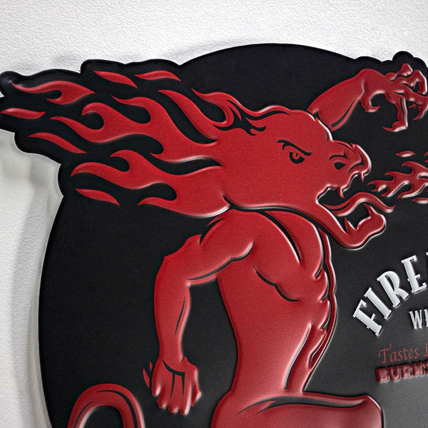 Fireball Whisky Tastes Like Heaven Burns Like Hell Embossed Metal Sign