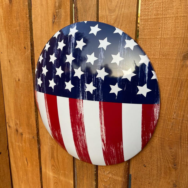 American Flag Dome Shaped Metal Sign for Bar, Garage, or Man Cave (15")