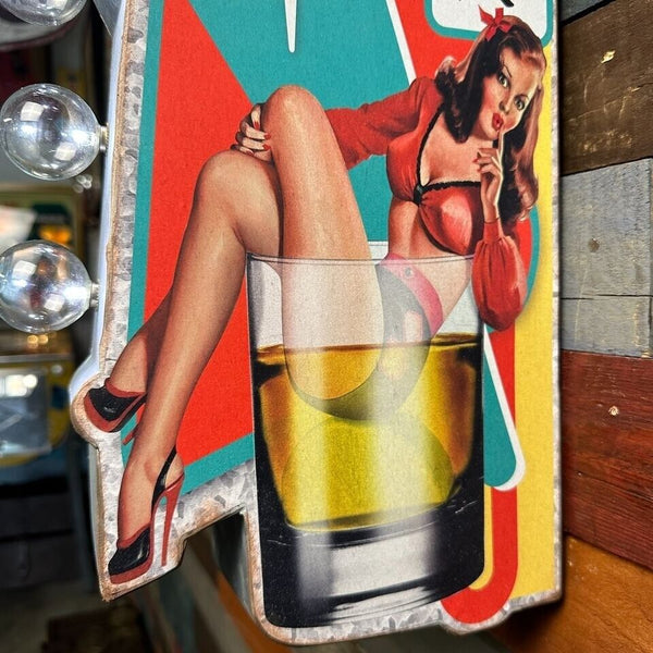 Bar Pin-Up Girl LED Sign Double Sided Metal 24" Vintage Retro Marquee Design