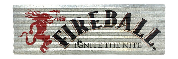  Fireball Whisky Ignite The Nite Screenprinted Corrugated Metal Sign, 24" x 8"