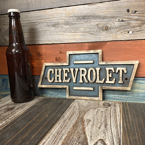 Chevrolet Cast Iron Plaque Embossed Chevy Sign Vintage Antique Finish Garage Bar