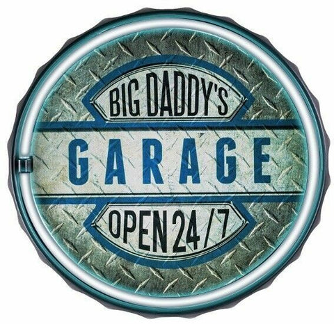 Big Daddy's Garage Round Bottlecap Shaped LED Neon Rope Light Bar Sign