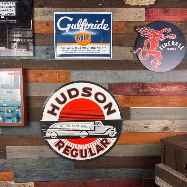 Hudson Oil Co. Porcelain Enamel Double Sided 24" Sign