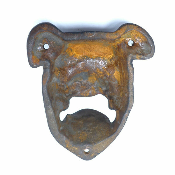 Bulldog Cast Iron Wall Mounted Bottle Opener Painted Antique Distressed Finish