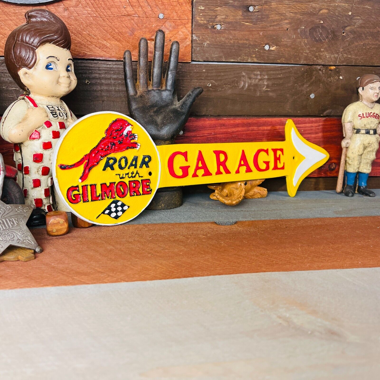 Roar With Gilmore Garage Cast Iron Arrow Plaque Sign