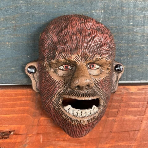 Wolfman Werewolf Cast Iron Wall Mounted Bottle Opener, Man Cave Bar Decor