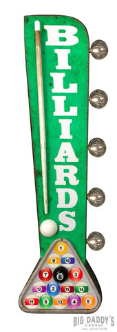 BILLIARDS Double Sided Sign W/ LED Lights, Garage Home Bar Man Cave Bar Pool Pub