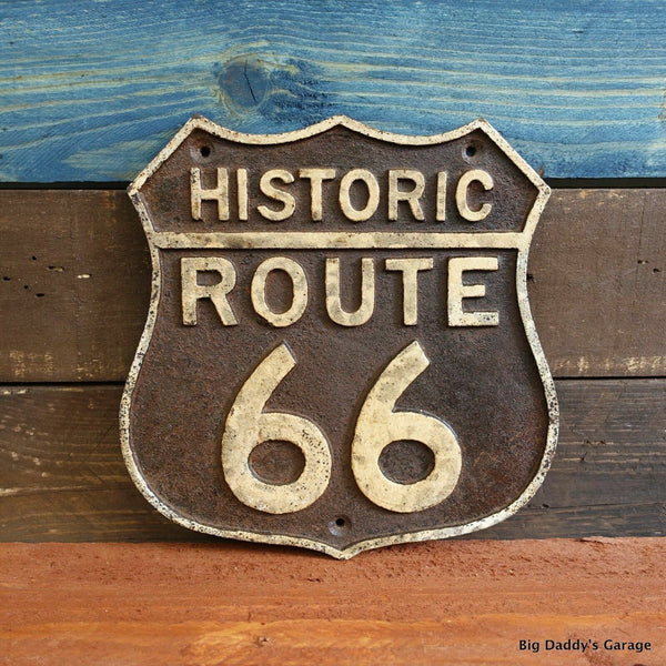 Historic Route 66 Cast Iron Plaque Sign Antique Rustic Vintage Embossed Finish 