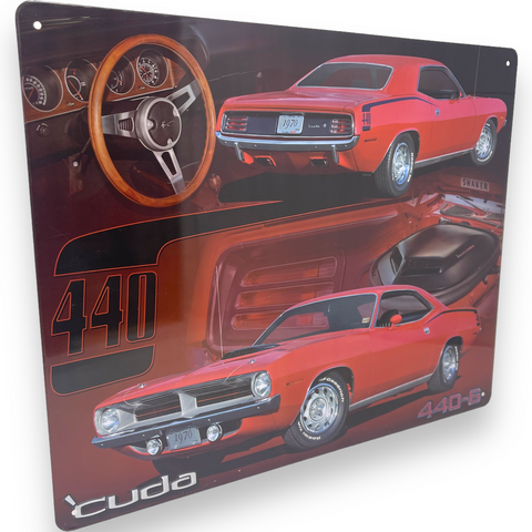 '70 Plymouth Cuda 440-6 15" x 12" Tin Metal Sign W/ Hemmed Reinforced Edges