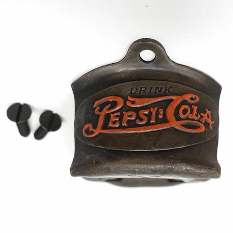 Pepsi Cola Wall Mounted Bottle Opener, Die Cast With Painted Antique Finish