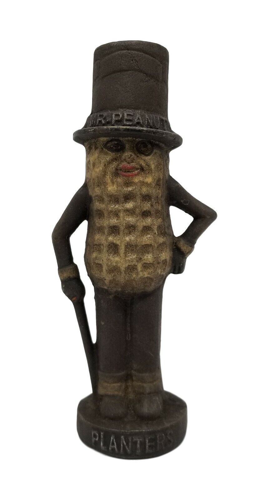 Planters Mr. Peanut Cast Iron Bank With Painted Rusted Antique Finish 