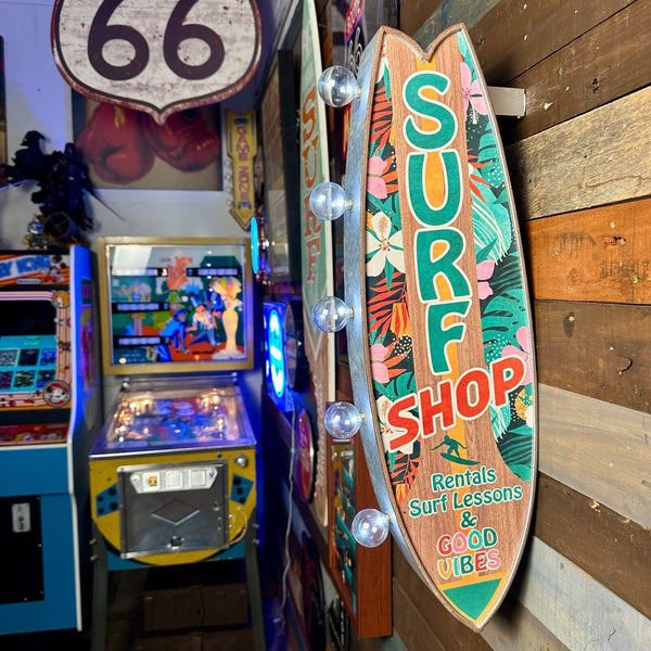 Surf Shop Surfboard LED Sign Double Sided Vintage Retro Off The Wall Design