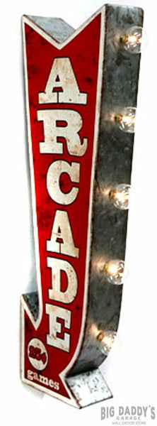 ARCADE Arrow Double Sided Sign W/ LED Lights Game Room Bar Man Cave Retro Red 3D