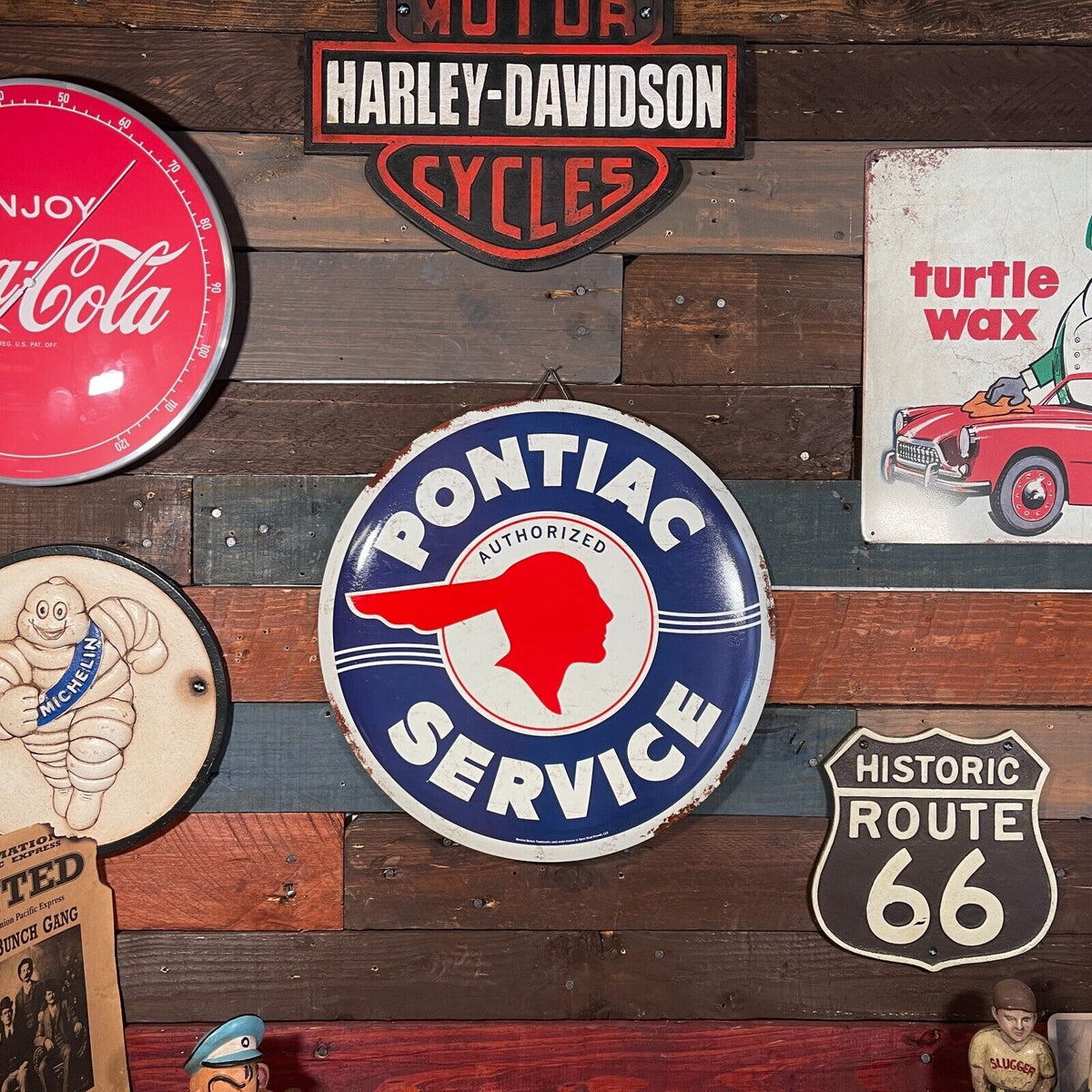 Pontiac Authorized Service Hanging Metal Sign With Vintage Design Man ...