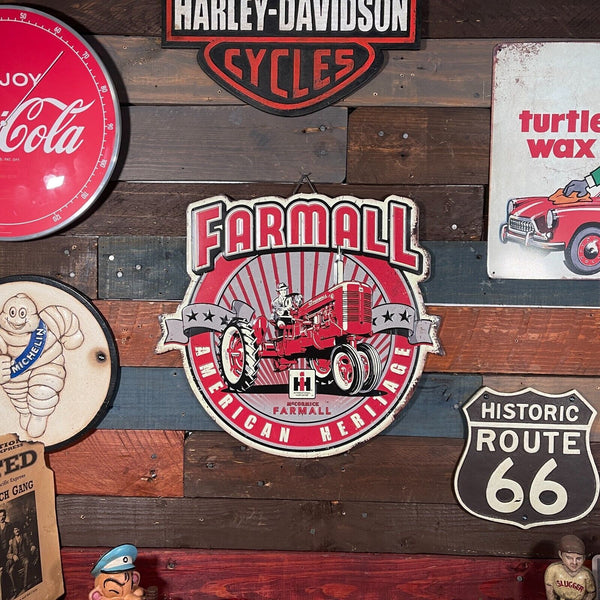 Farmall American Heritage Embossed Metal Sign With Vintage Distressed Design