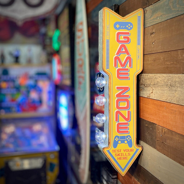 Game Zone Double Sided 25" LED Sign Retro Arcade & Vintage Arrow Shaped Design