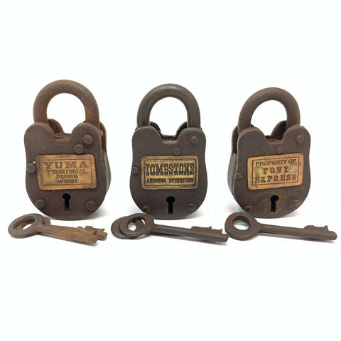 Old West Locks (3), Yuma, Pony Express, Tombstone, Vintage Antique Finish