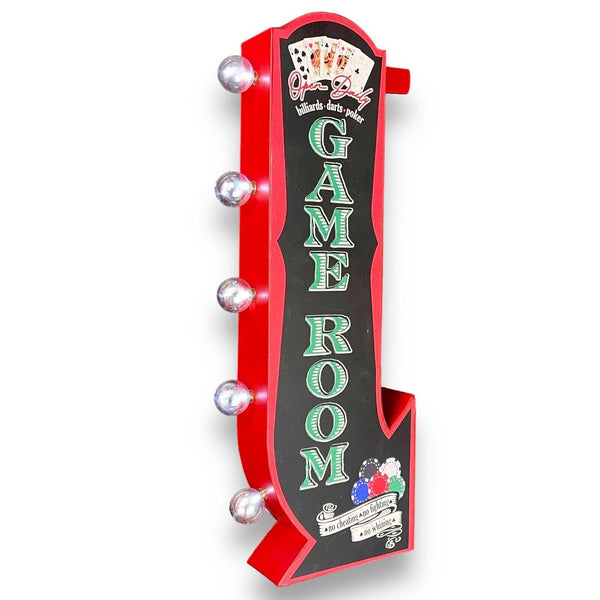 Game Room Vintage LED Double Sided Arrow Sign Poker Darts Billiards Cards