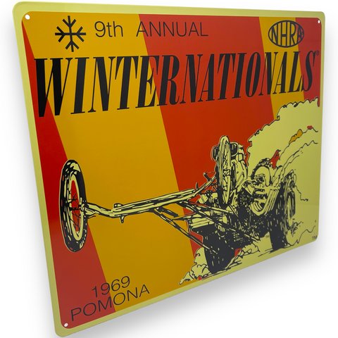 '69 Pomona 9th Annual Winter Nationals 15" x 12" Tin Metal Sign W/ Hemmed Edges