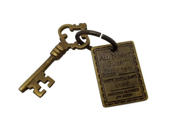 Long Branch 1882 Dodge City Brothel Room Solid Brass Tag & Key W/ Antique Finish